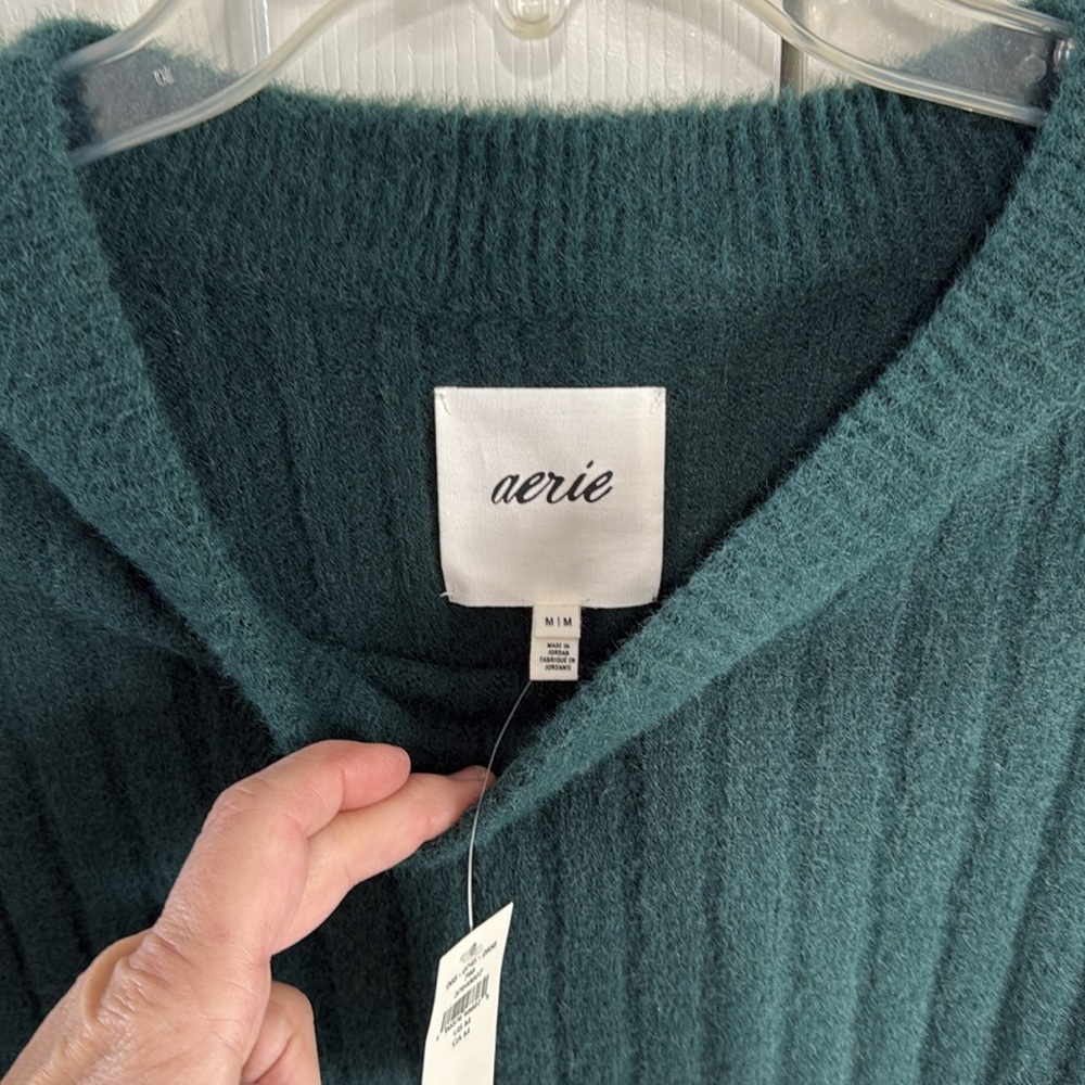 NWT Aerie Women's Spruce Green Super Soft Ribbed Knit Pullover Sweater - Size M - Picture 5 of 8